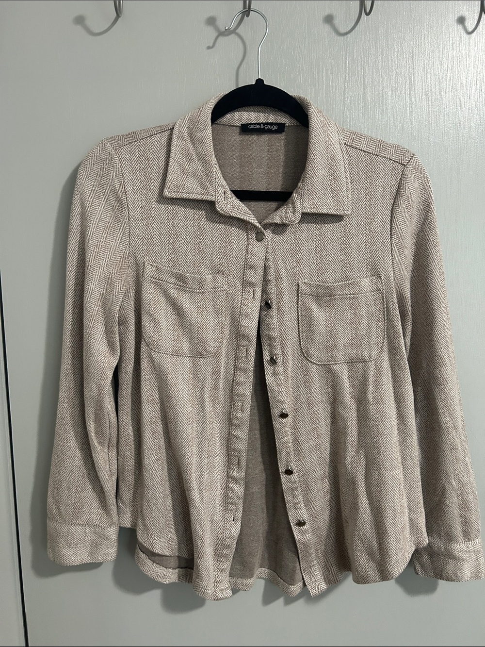 Cable & Gauge Tan Herringbone Button-Up Shirt Jacket